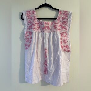J Marie Embroidered Pink and White Women's Top